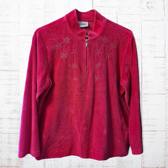 Hot Pink Velvety 2pc Set w/ Sparkly Snowflakes by Links - Picture 4 of 12